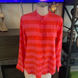 Equipment Womens Silk Button Up A1 Blouse Size Stripe Print Long Sleeve (read)